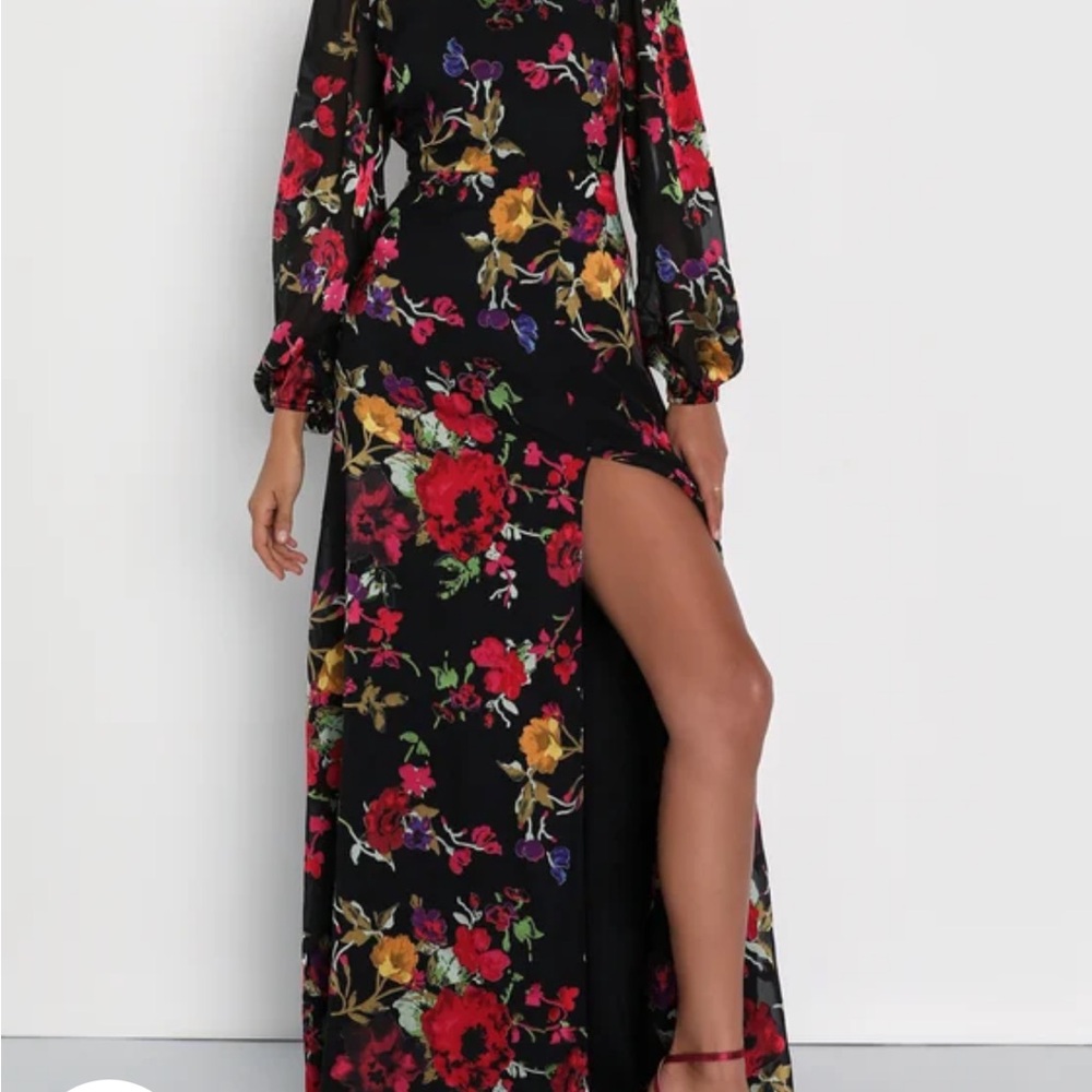 Lulu's Black Floral Long Sleeve Maxi Dress